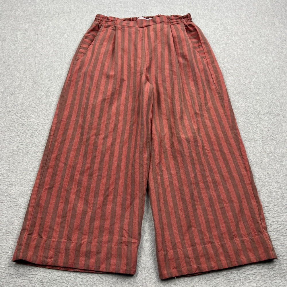 Liz Alig Pants Womens Small Red Striped Handwoven Pull On Stretch Wide Leg Crop
